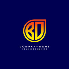 letter BD orange abstract logo, with a blue background