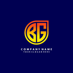 letter BG orange abstract logo, with a blue background