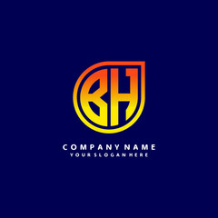 letter BH orange abstract logo, with a blue background
