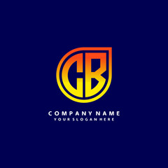 letter CB orange abstract logo, with a blue background