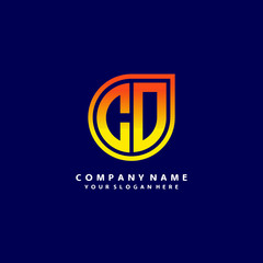 letter CD orange abstract logo, with a blue background