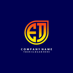 letter ET orange abstract logo, with a blue background