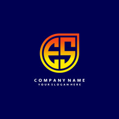 letter ES orange abstract logo, with a blue background