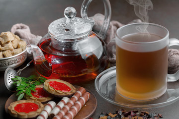 Tea in a cup on an old background