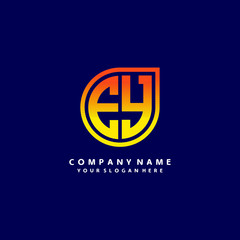letter EY orange abstract logo, with a blue background