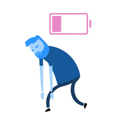 Tired, upset man feeling low energy. Flat vector illustration. Isolated on white background.
