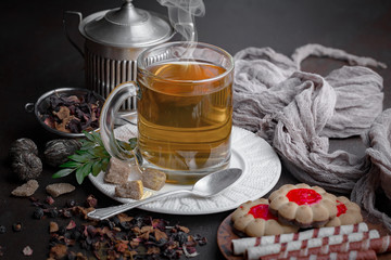 Tea in a cup on an old background