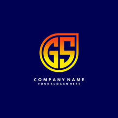 letter GS orange abstract logo, with a blue background