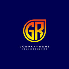 letter GR orange abstract logo, with a blue background