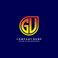 letter GU orange abstract logo, with a blue background