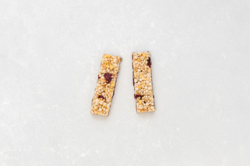 Anti-age snacking, healthy food. Snak products with anti-aging ingridients. Whole-cereal fitness bar