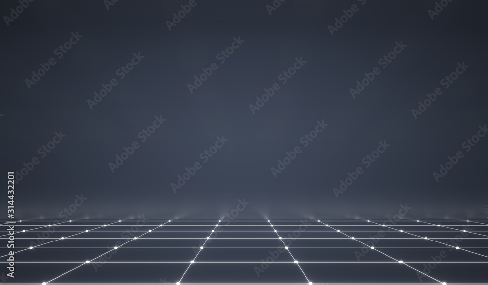 Poster abstract futuristic web with glowing neon light and grid line pattern on dark background. technology
