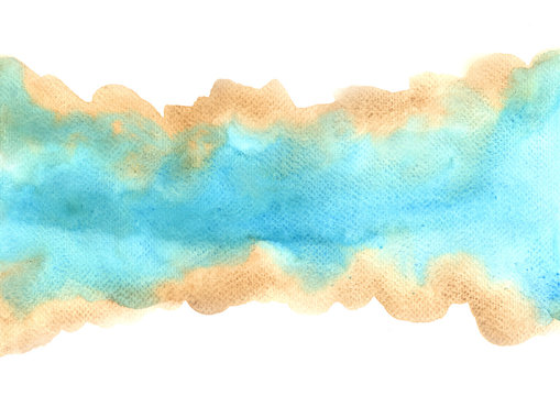 Abstract brown and blue watercolor background for decoration on summer season.