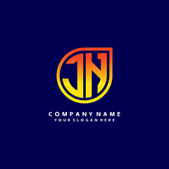 letter JN orange abstract logo, with a blue background