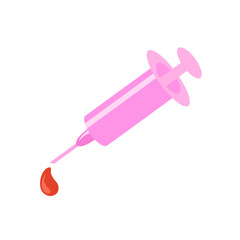Syringe and blood drop. Colorful flat vector illustration. Isolated on white background.