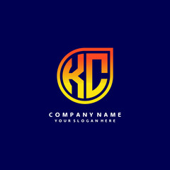letter KC orange abstract logo, with a blue background