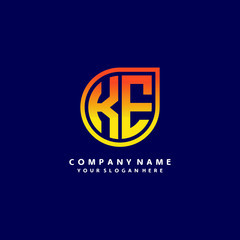 letter KE orange abstract logo, with a blue background