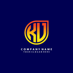 Naklejka premium letter KV orange abstract logo, with a blue background
