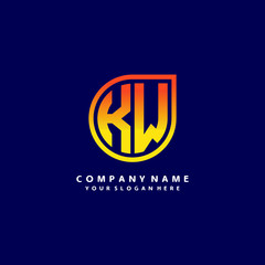 Naklejka premium letter KW orange abstract logo, with a blue background