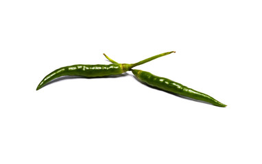 Fresh green chili peppers isolated on white background