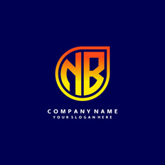 letter NB orange abstract logo, with a blue background