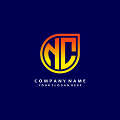 letter NC orange abstract logo, with a blue background