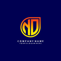 letter ND orange abstract logo, with a blue background