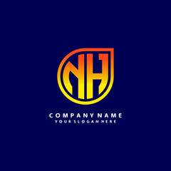 Naklejka premium letter NH orange abstract logo, with a blue background