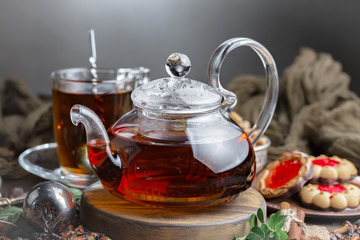 Tea in a cup on an old background