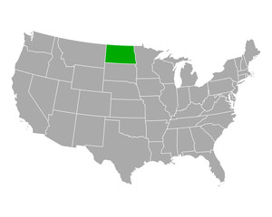 Fototapeta na wymiar Karte von North Dakota in USA
