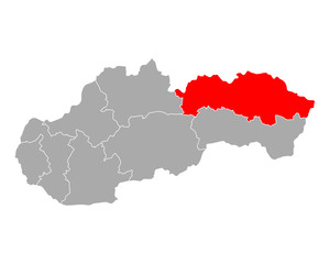 Karte von Presovsky kraj in Slowakei - obrazy, fototapety, plakaty