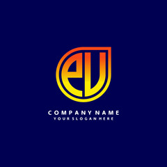letter PU orange abstract logo, with a blue background