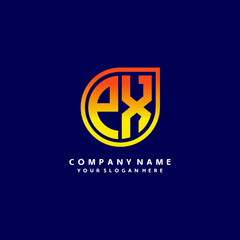 letter PX orange abstract logo, with a blue background