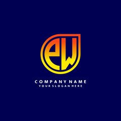 letter PW orange abstract logo, with a blue background