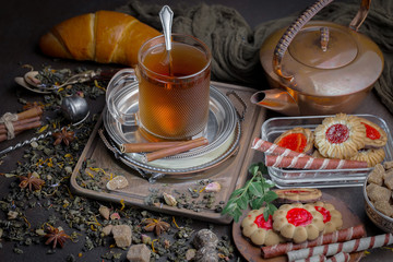 Tea in a cup on an old background