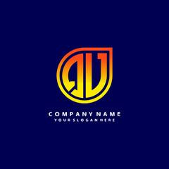 letter QV orange abstract logo, with a blue background