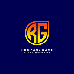 letter RG orange abstract logo, with a blue background