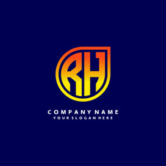 letter RH orange abstract logo, with a blue background
