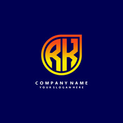 letter RK orange abstract logo, with a blue background