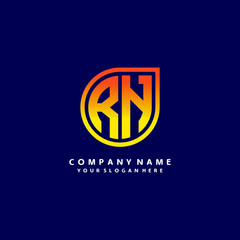 letter RN orange abstract logo, with a blue background