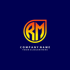 letter RN orange abstract logo, with a blue background