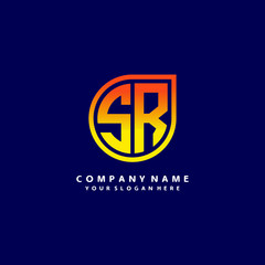 letter SR orange abstract logo, with a blue background