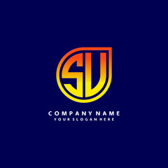 letter SU orange abstract logo, with a blue background
