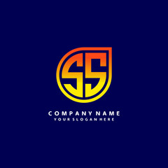 letter SS orange abstract logo, with a blue background