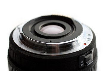 Fototapeta na wymiar Single-lens reflex camera (slr) lens on white background