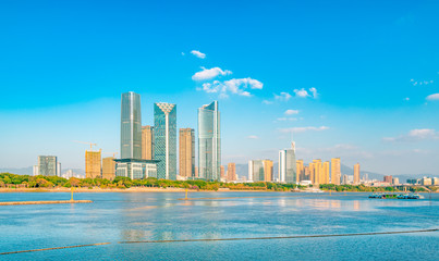 Obraz premium Central Business District, North Bank of Minjiang River, Fuzhou City, Fujian Province, China