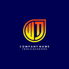 letter WT orange abstract logo, with a blue background