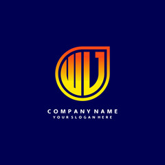 letter WV orange abstract logo, with a blue background