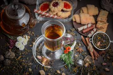 Tea in a cup on an old background