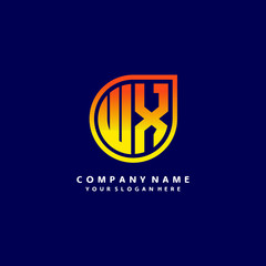 Naklejka premium letter WX orange abstract logo, with a blue background